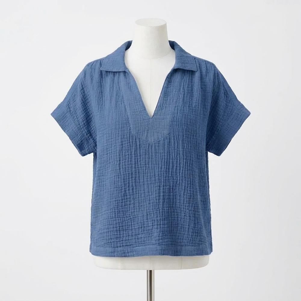 NEW FAHERTY dune gauze popover top in dark indigo wash